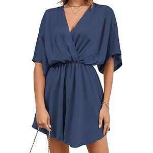 V Neck Flowy Short Sleeve Elegant Mini Dress